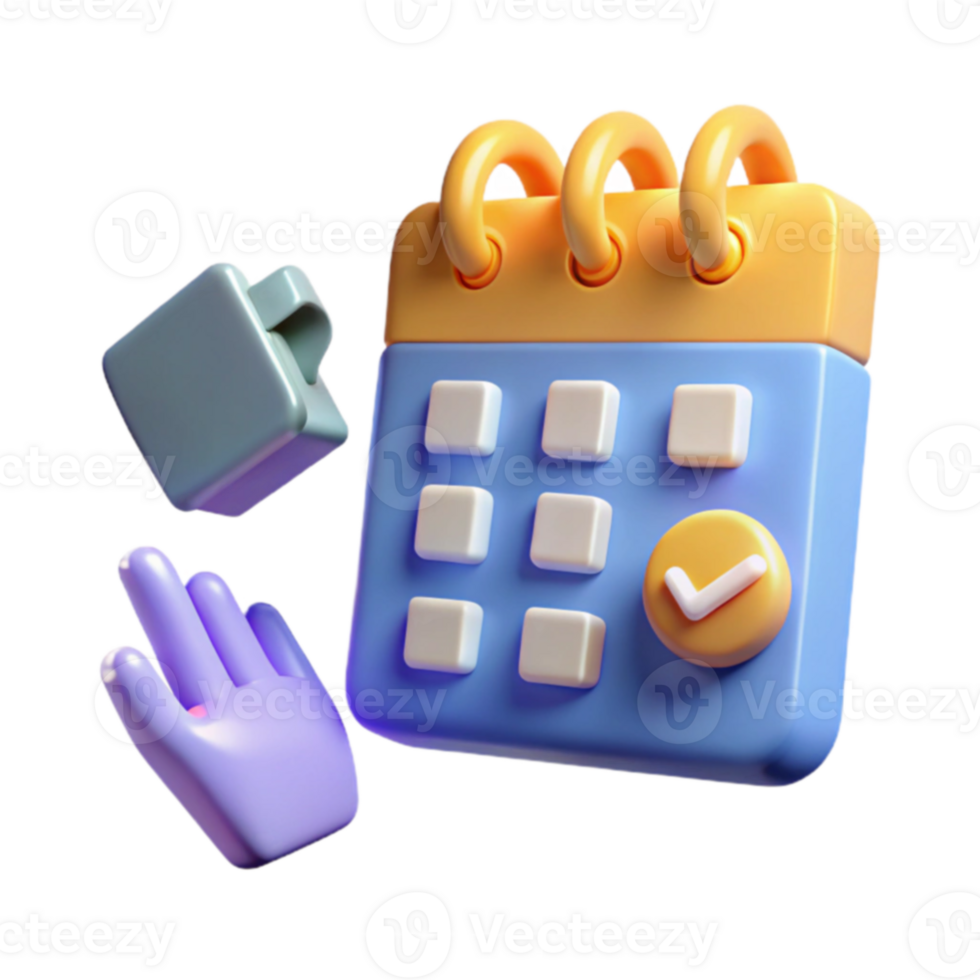 Schedule Management 3D Calendar, Task List, and Interactive Hand png