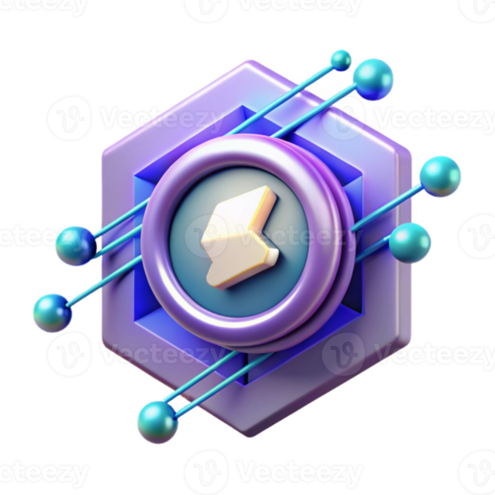 Abstract Hexagon Network Icon 3D Render of Connectivity and Data Flow png