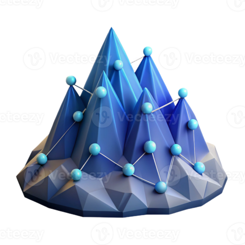 Network Visualization Abstract 3D Polygonal Mountain Peak Data Representation png