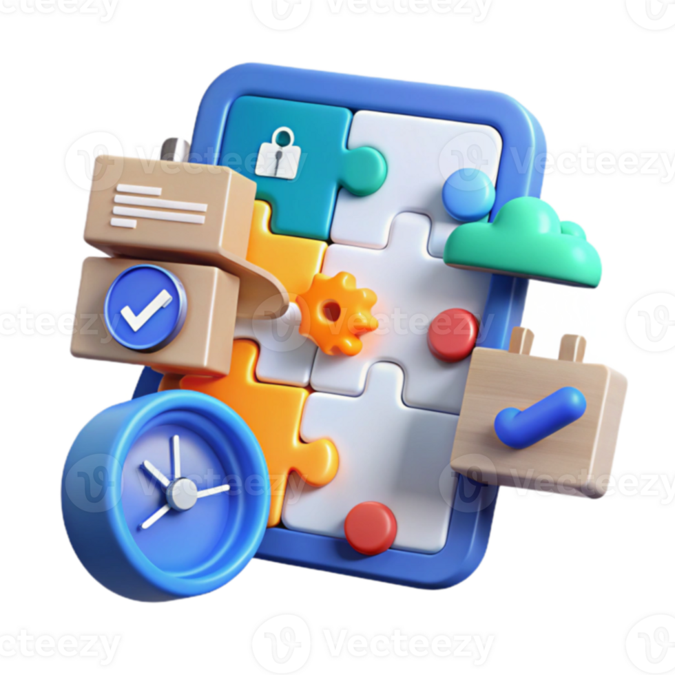 Project Management Puzzle-Piece Solution for Efficiency, Tasks, and Time Tracking png