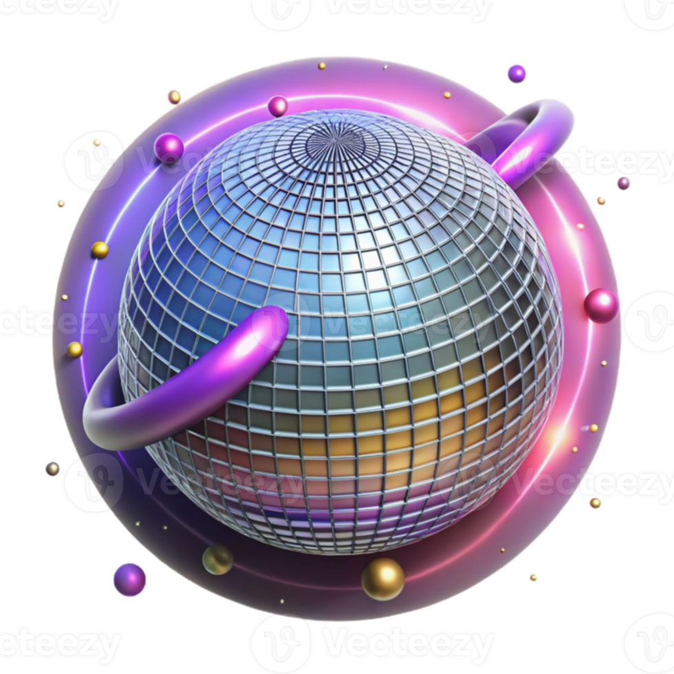 Disco Ball Sphere in Orbit Abstract 3D Render png