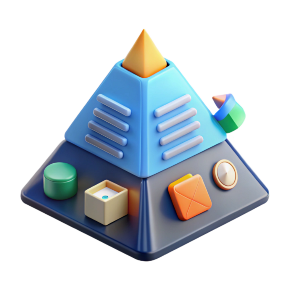 Layered 3D Pyramid Abstract Structure, Colorful Blocks png
