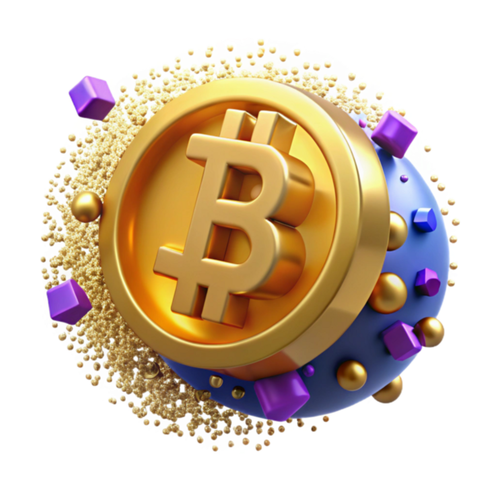 Cryptocurrency Investment Golden Bitcoin in 3D Sphere png
