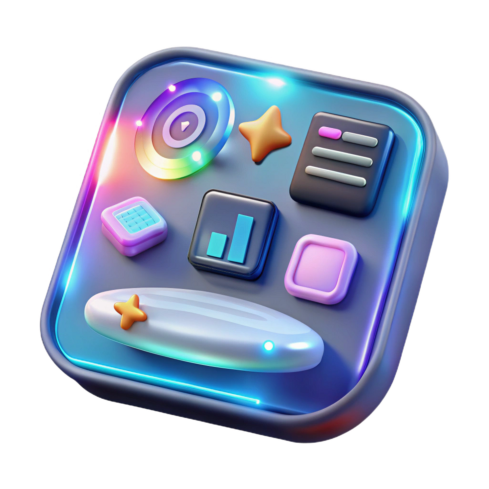 Neon App Interface Colorful UI Design with Icons png