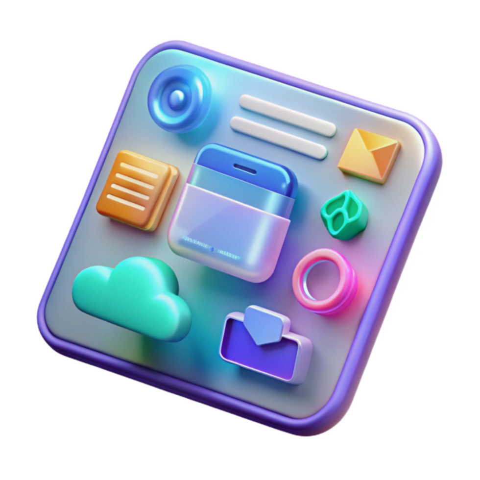 Vibrant App Interface Design Colorful 3D Icons png