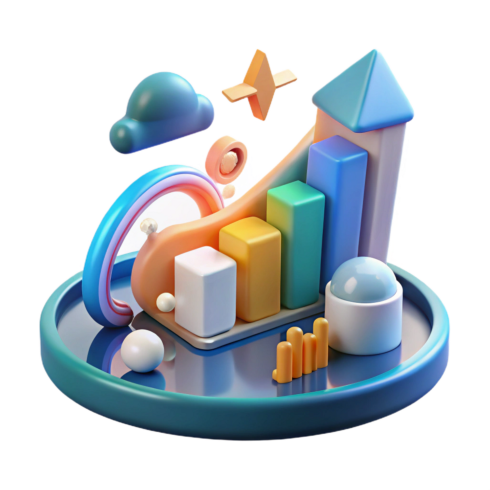 Growth Chart Upward Trend, Progress, Success, Data Visualization, 3D Render, Abstract, Colorful, Business, Statistics png