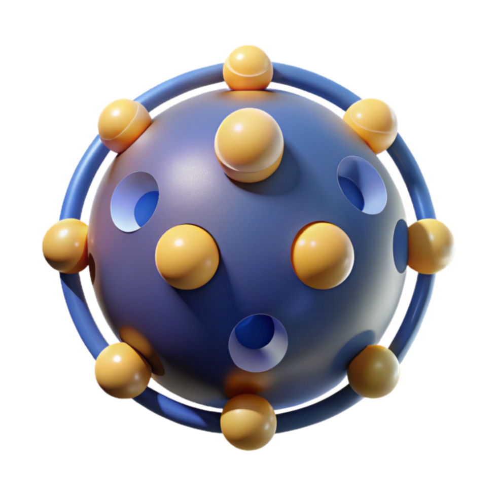 Abstract 3D Sphere Blue Orb with Yellow Nodes png