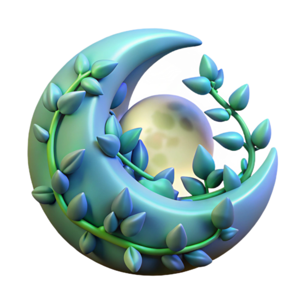 Crescent Moon with Vines 3D Render png