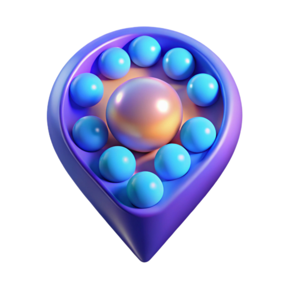Abstract 3D Render Purple Teardrop with Colorful Spheres png