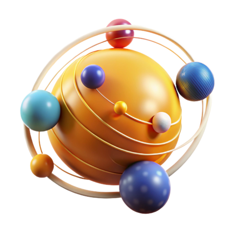 Colorful 3D Planetary System Orbits and Spheres png