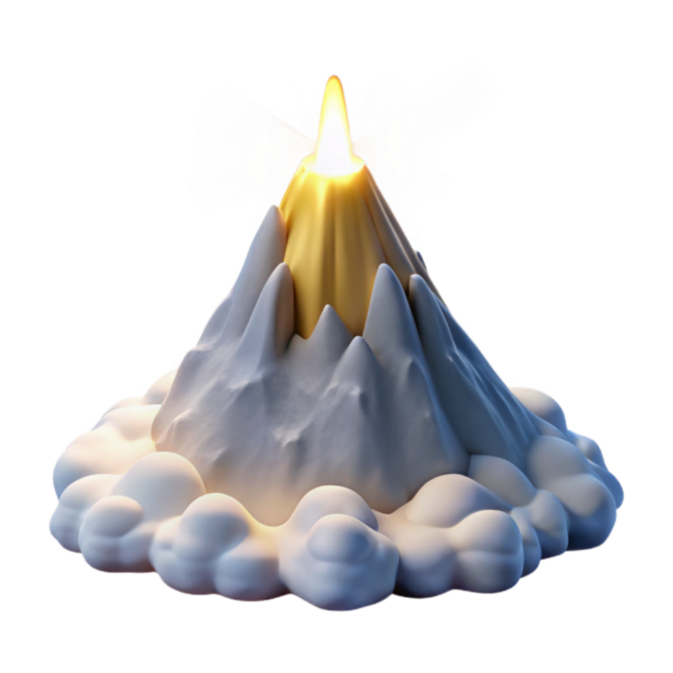 Glowing Volcanic Peak in Clouds 3D Render png