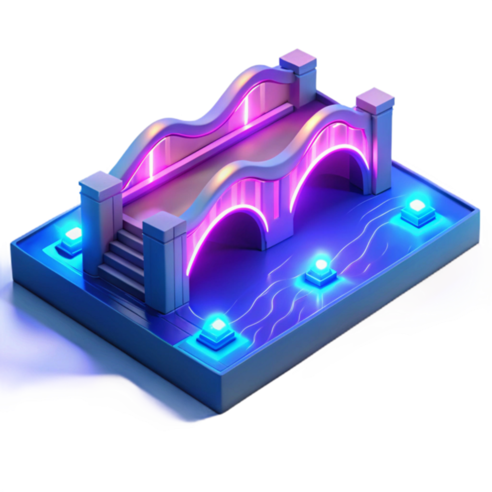 Neon Bridge 3D Model Arch, Lights, Steps, Night Scene png