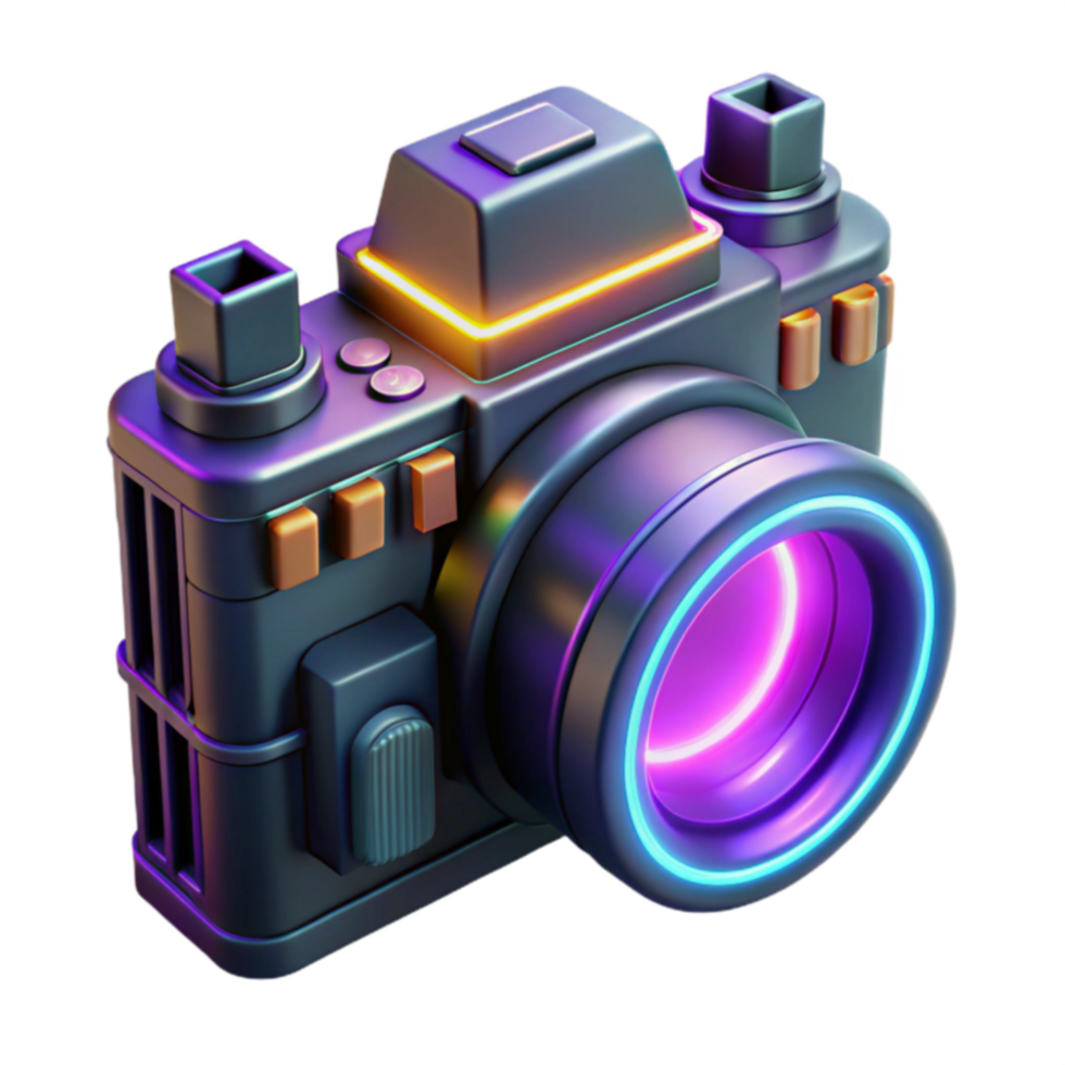 Neon Camera 3D Render of Futuristic Photography Device png