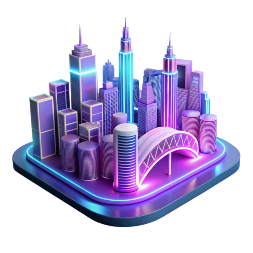 Neon Cityscape 3D Render of Futuristic Urban Architecture png