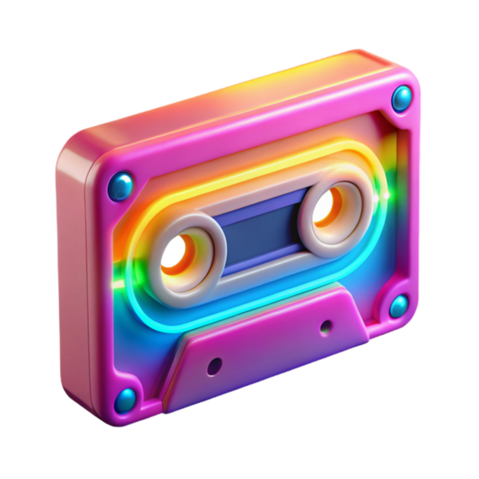 Neon Cassette Tape Retro Music Design png