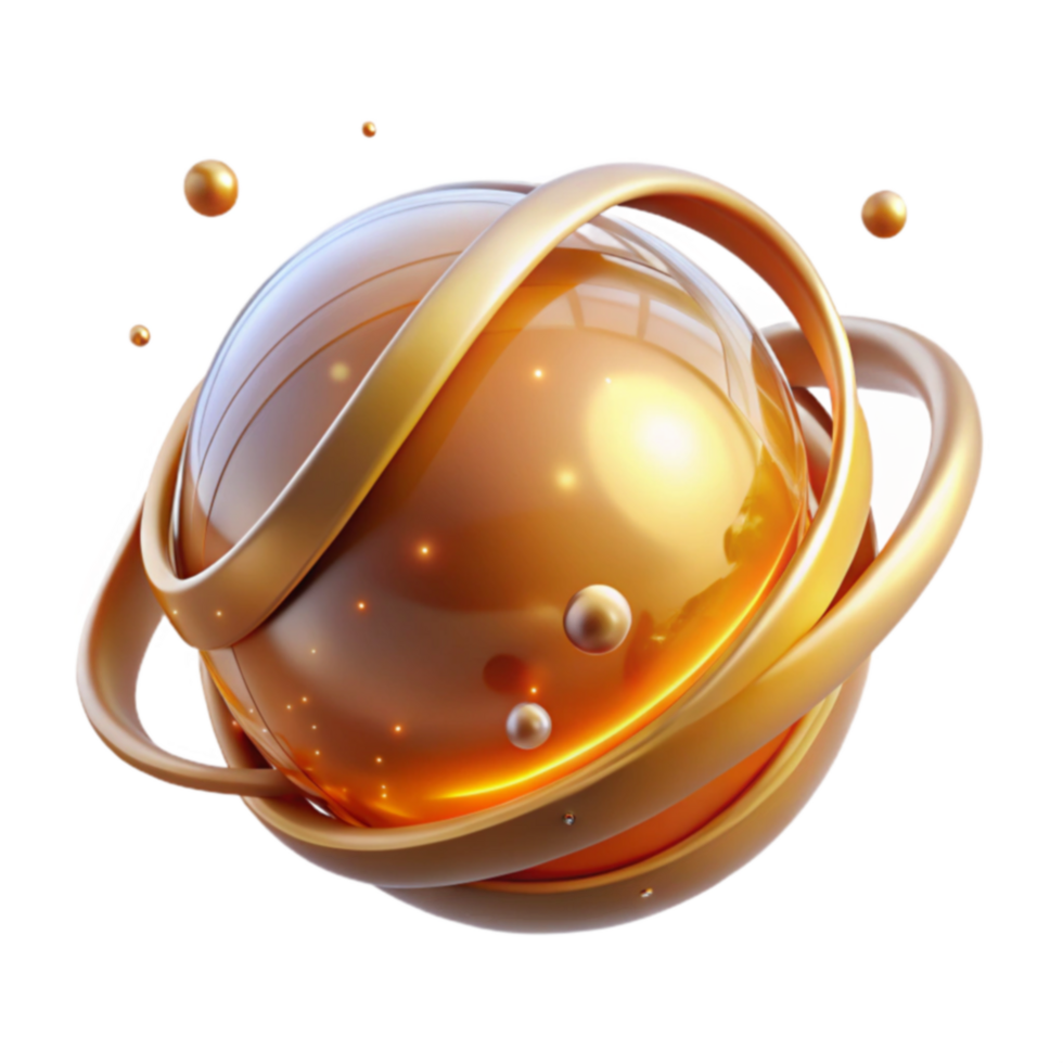 Golden Sphere with Orbiting Rings Abstract 3D Render png