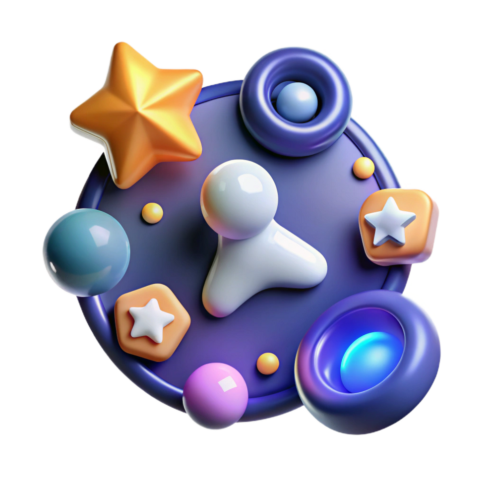 Abstract 3D Render Colorful Shapes and Stars png