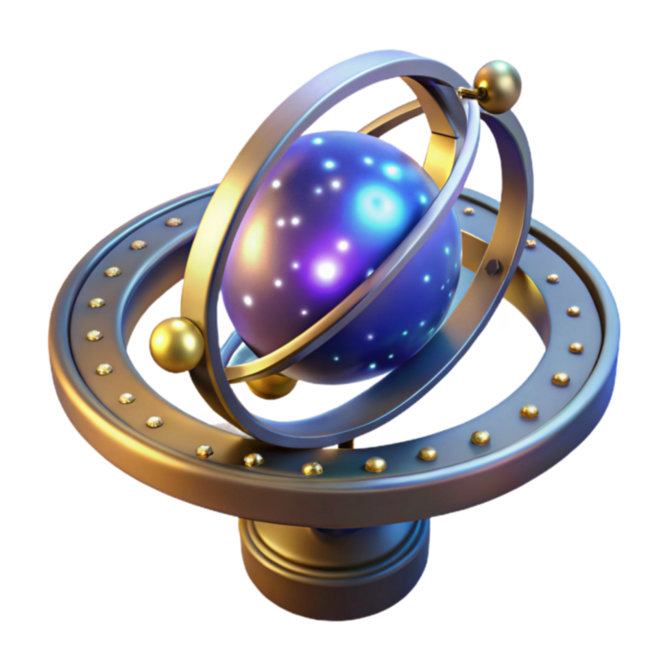 Celestial Orrery 3D Render of Ornamental Rotating Globe png