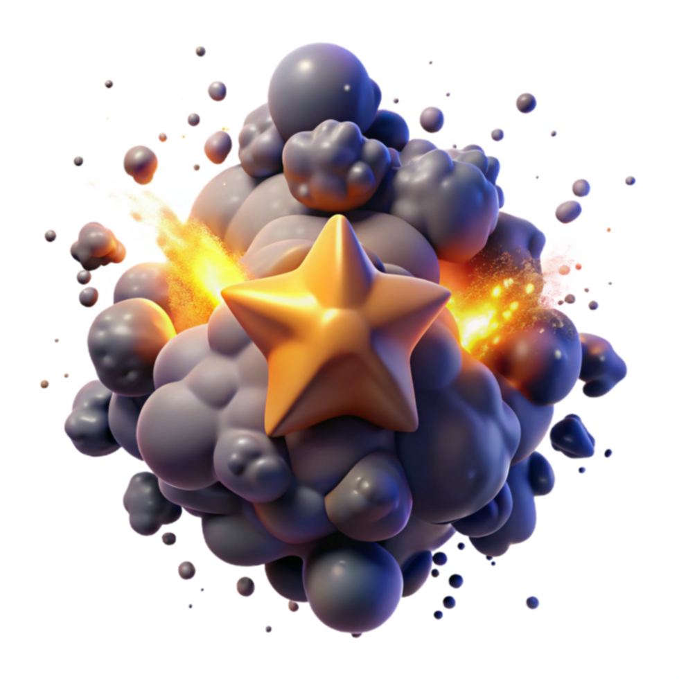 Golden Star Explosion 3D Render of Celestial Burst png