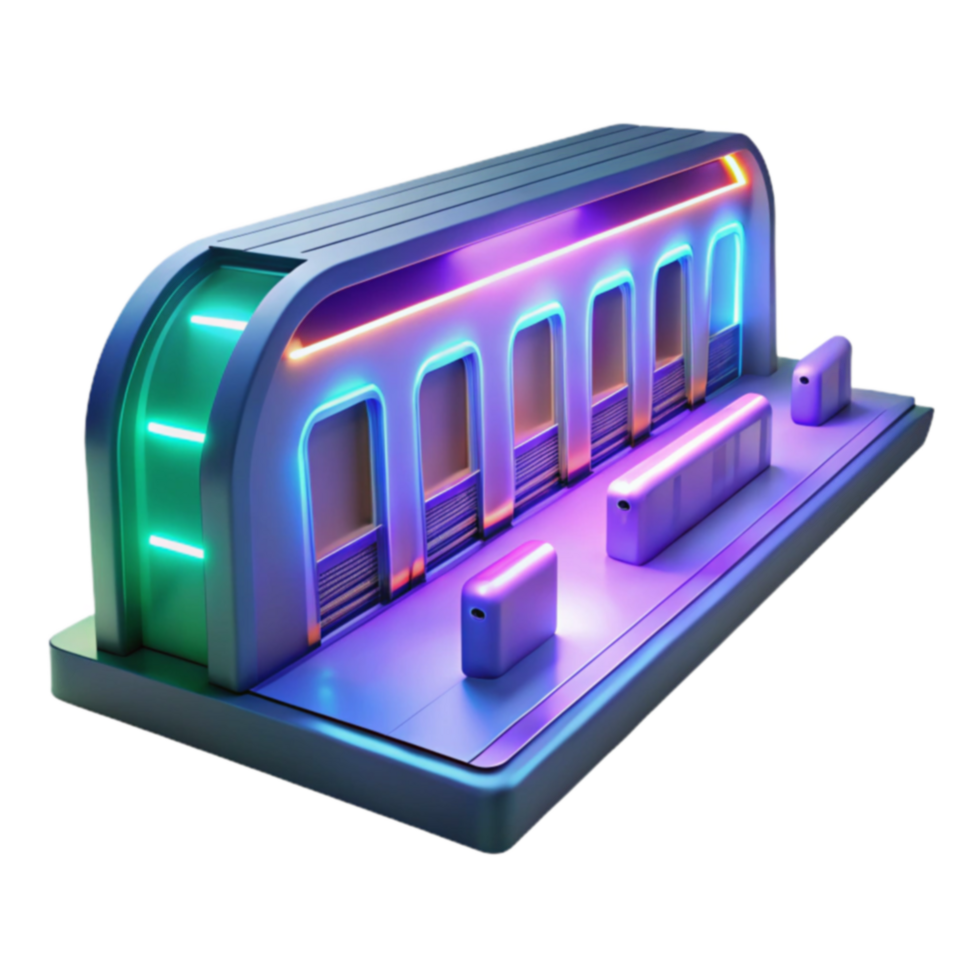 Neon-Lit Futuristic Station 3D Render png