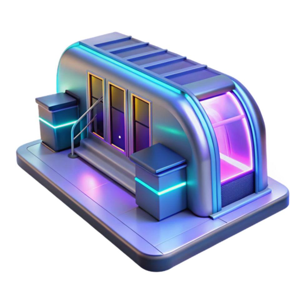 Futuristic Kiosk Design Neon Lighting, Modern Architecture png