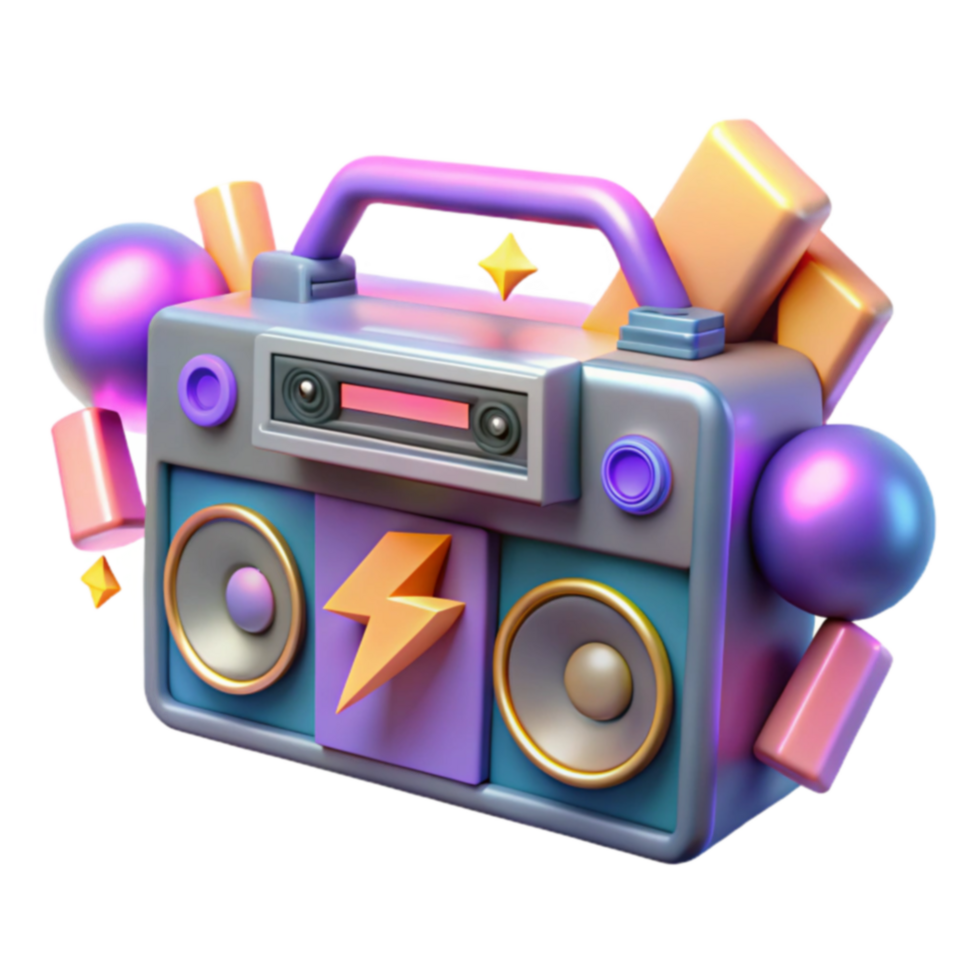 Retro Boombox Vibrant 3D Render of Classic Stereo png