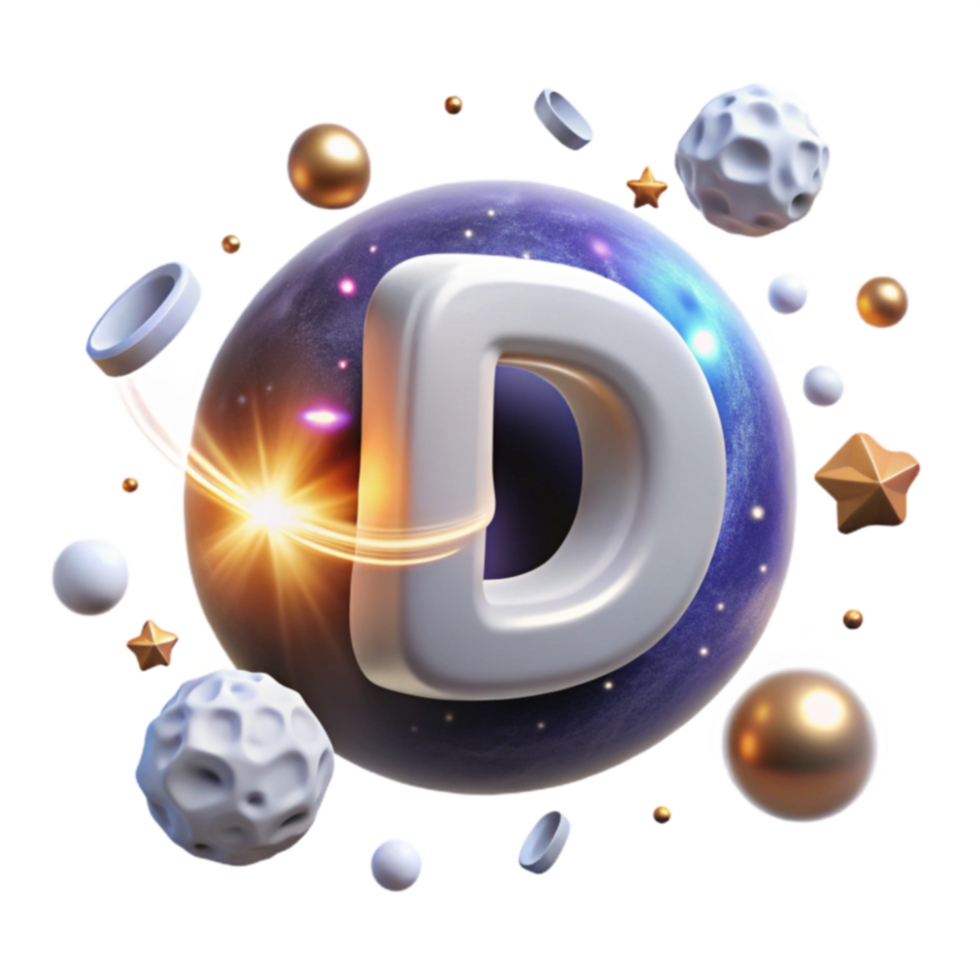 Cosmic Letter D 3D Galaxy Sphere Design png