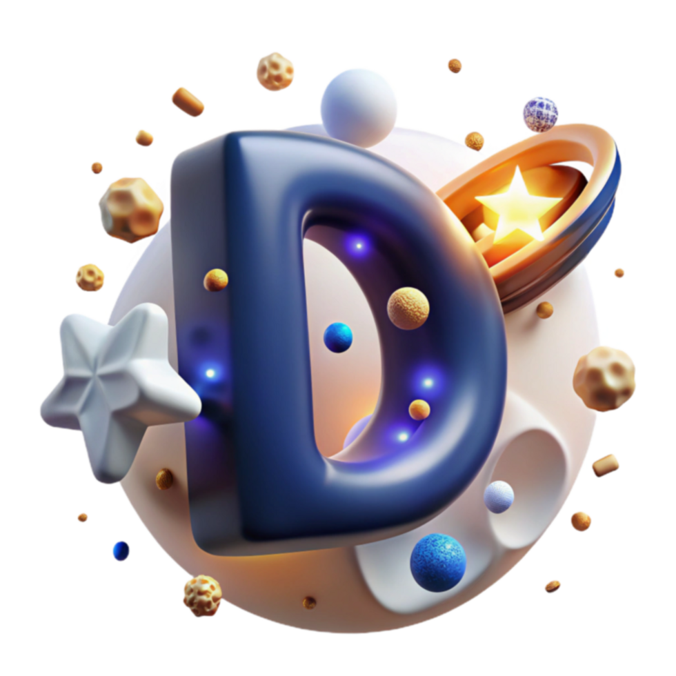 Cosmic Letter D 3D Render of Celestial Alphabet png