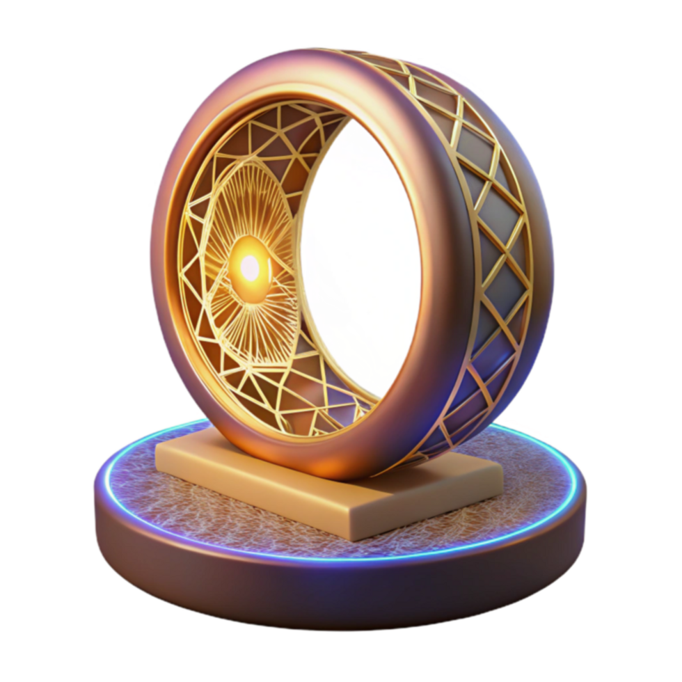Abstract Wheel Sculpture Gold, Geometric, Illuminated png