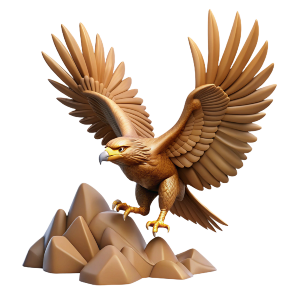 Golden Eagle Landing on Rocky Peak 3D Render png