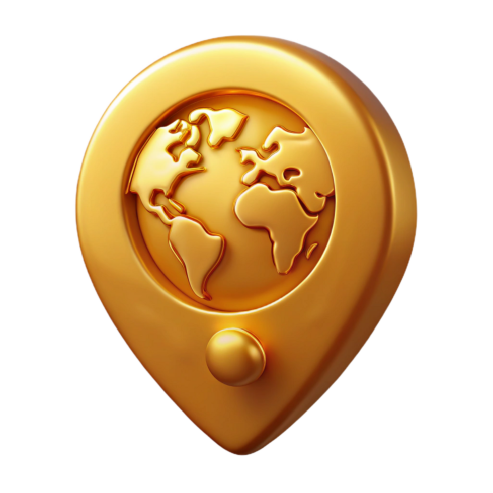 Global Positioning 3D Golden World Map Locator png