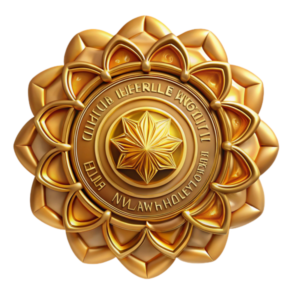Golden Medallion Intricate Design, Symbolic Star, Circular Frame png