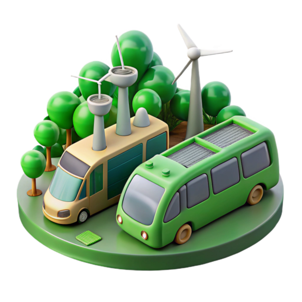 Green Energy Buses Sustainable Transportation with Wind Power png