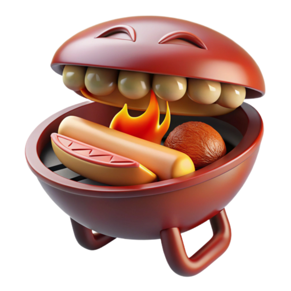 Smiling Grill Hot Dog, Bun, and Fire png