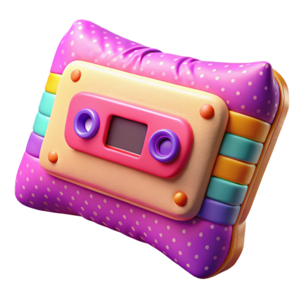 Retro Cassette Pillow Colorful 3D Render png