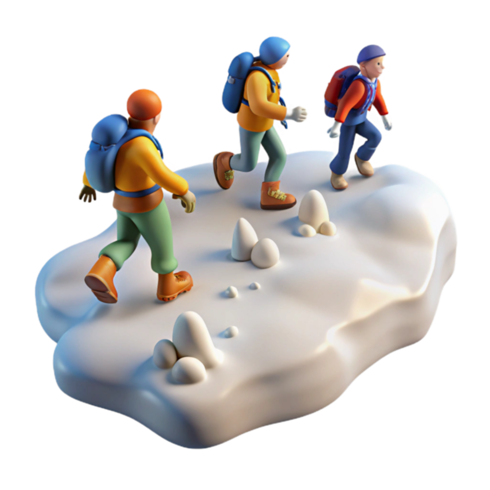 Hikers Ascending Snowy Peak A 3D Adventure png