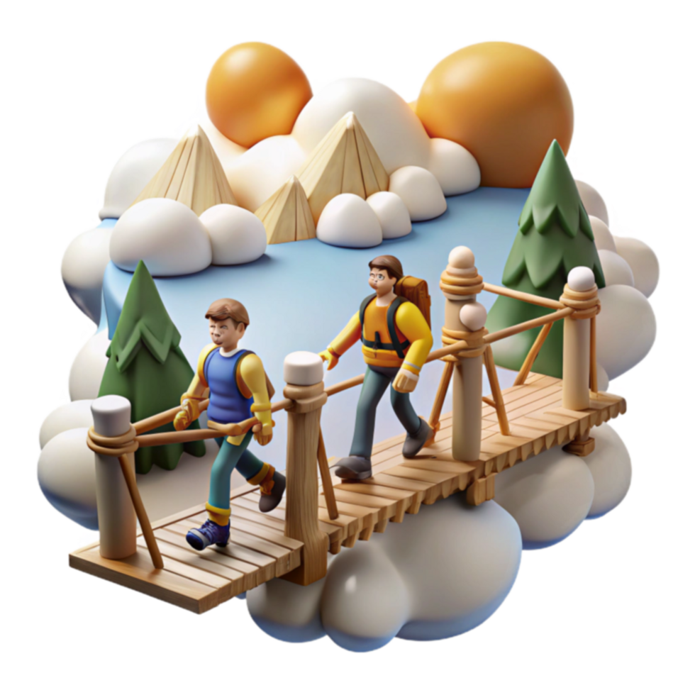 Hiking Adventure Crossing the Mountain Bridge png