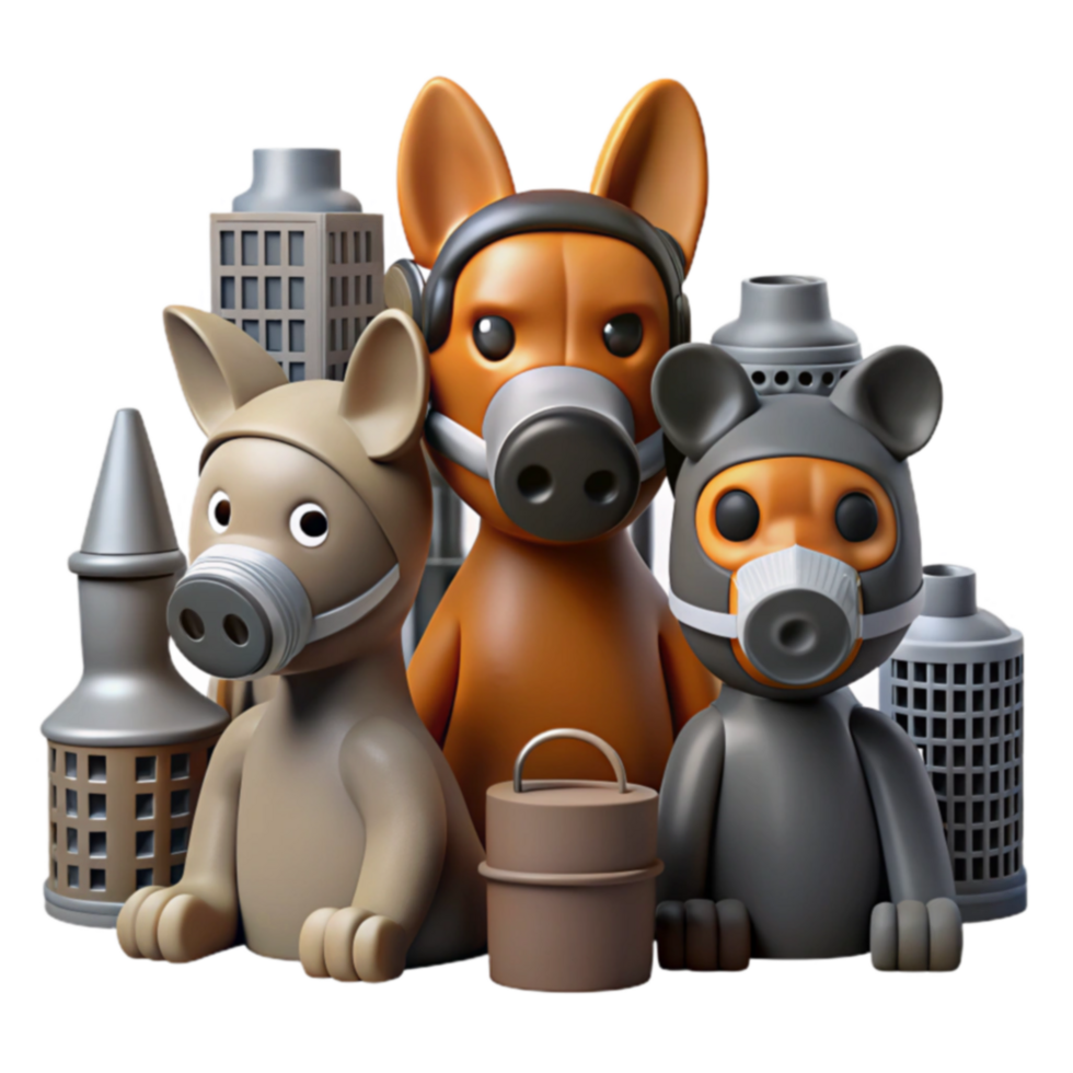 Animals in City with Air Masks Environmental Pollution png