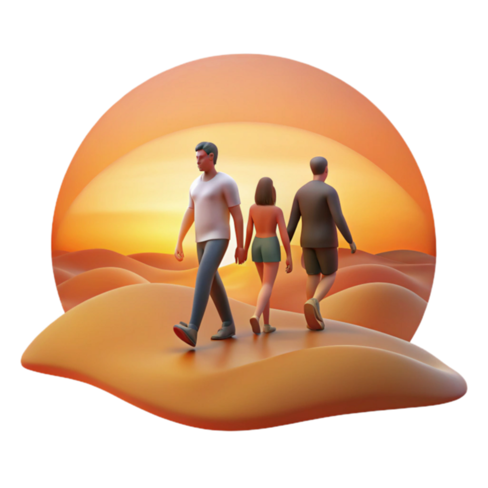 Sunset Stroll A Desert Adventure for Three png