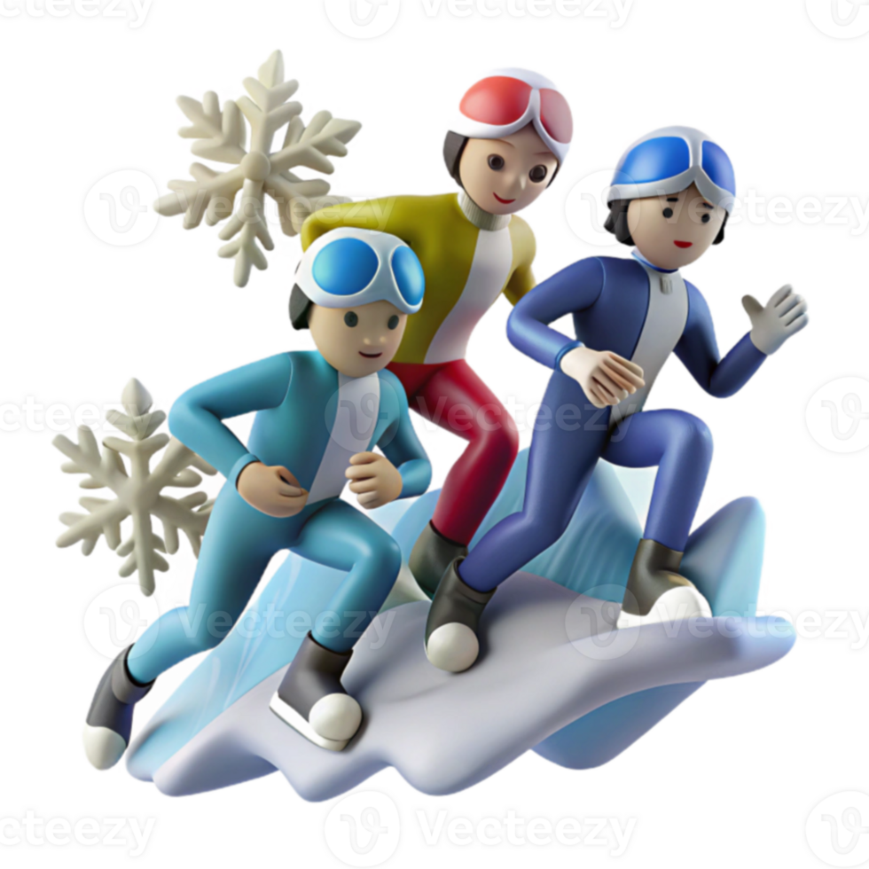 Winter Sports 3D Cartoon Athletes Racing on Snow png