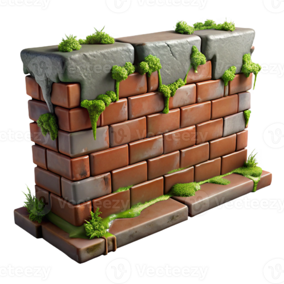 Overgrown Brick Wall 3D Model png