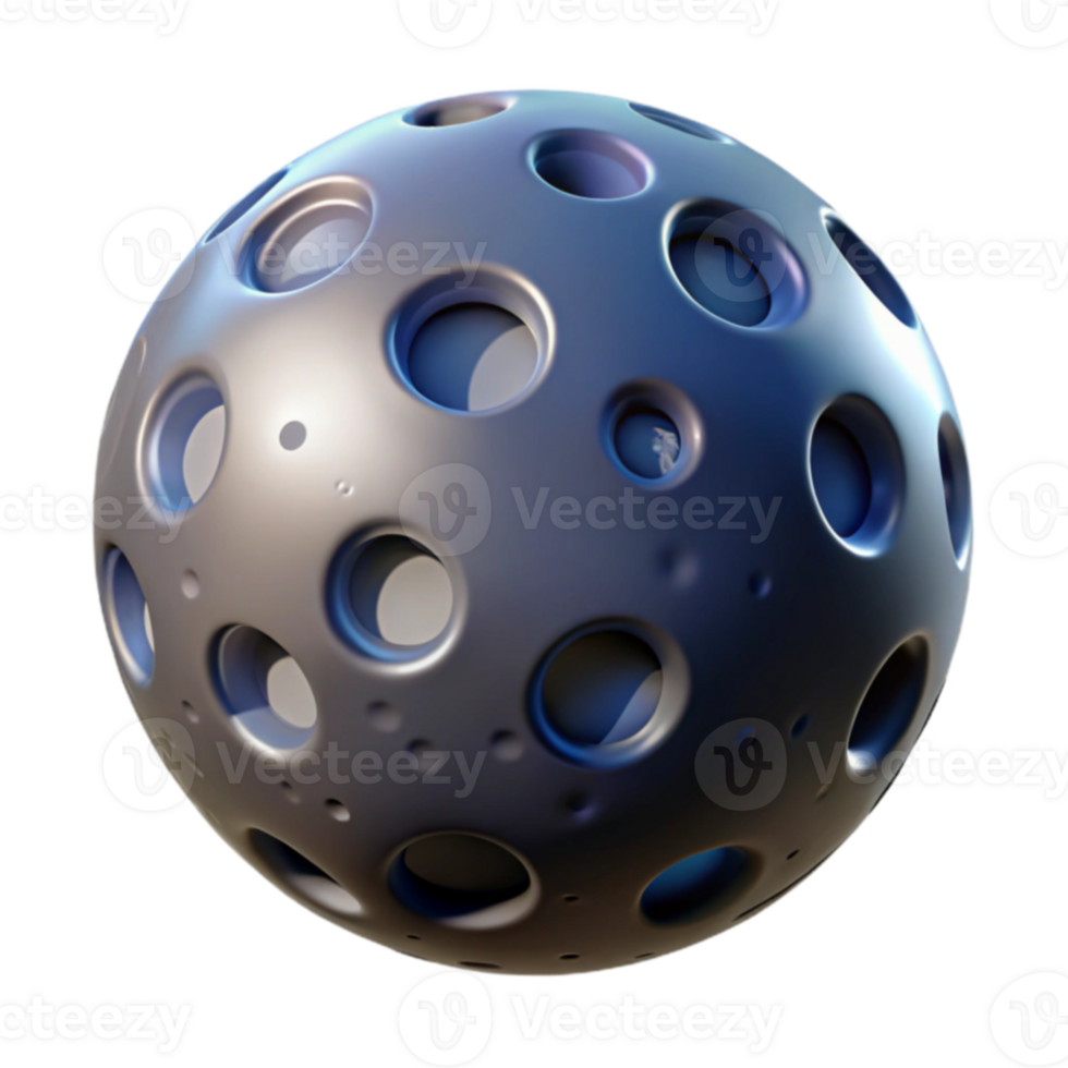 Abstract Perforated Sphere 3D Render of a Metallic Globe png