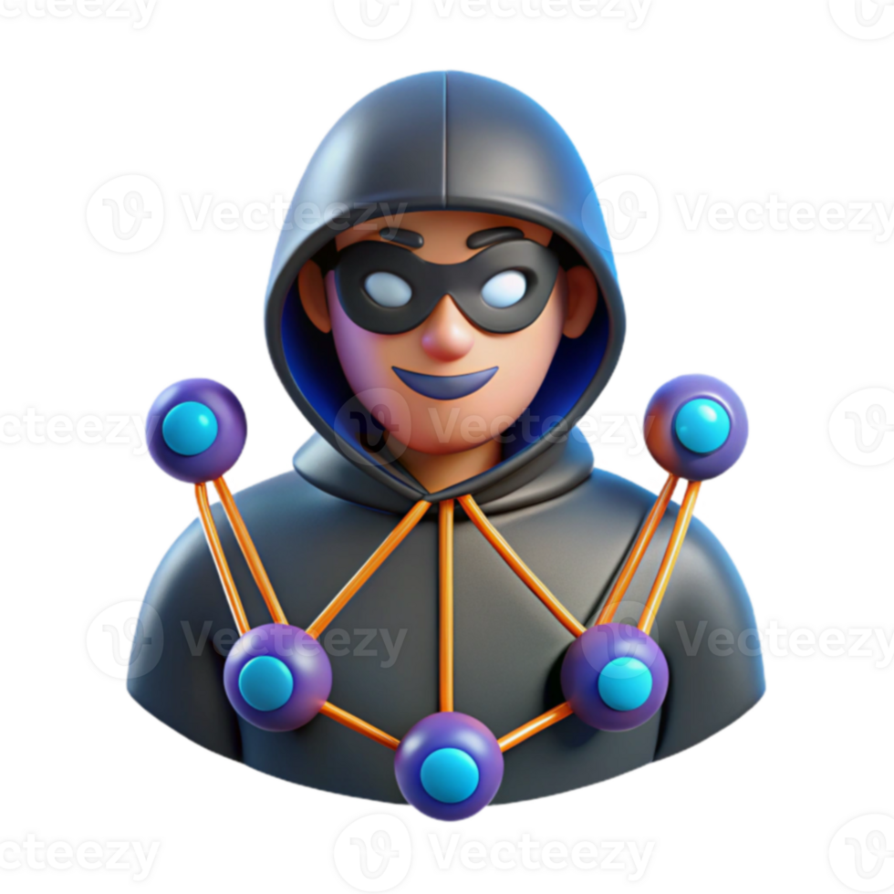 Mysterious Hacker 3D Render of Network Security png