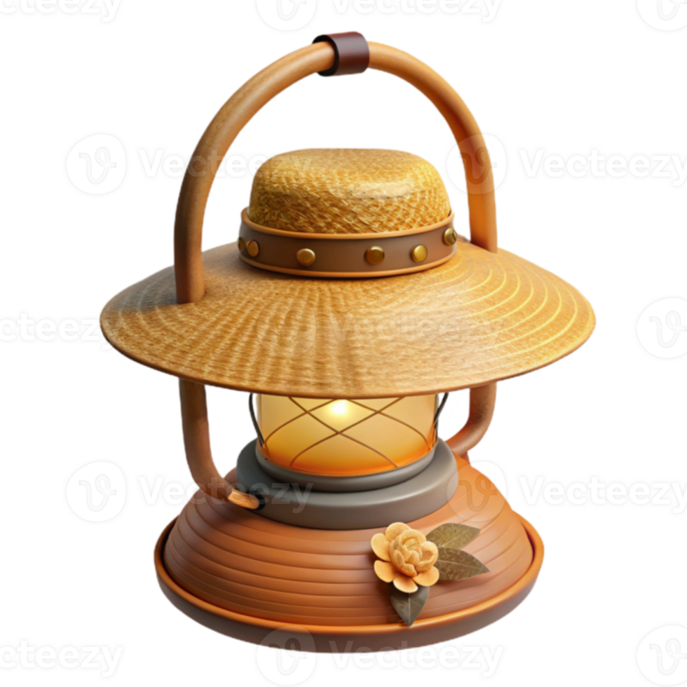 Rustic Straw Hat Lantern Illuminated Home Decor png