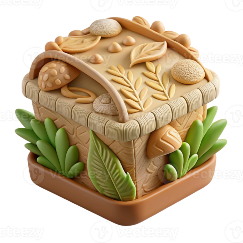 Whimsical Nature Box 3D Render of Decorative Container png