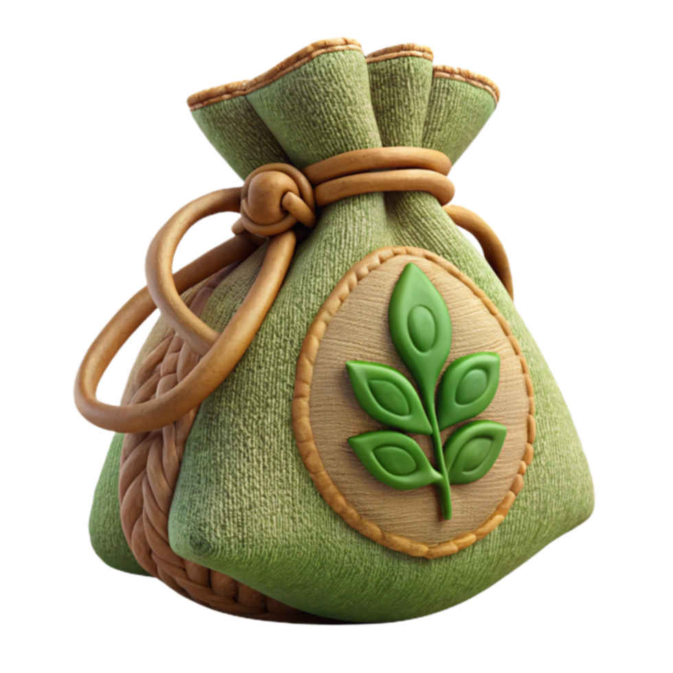 Eco-Friendly Pouch Sustainable Fabric Bag with Plant Emblem png