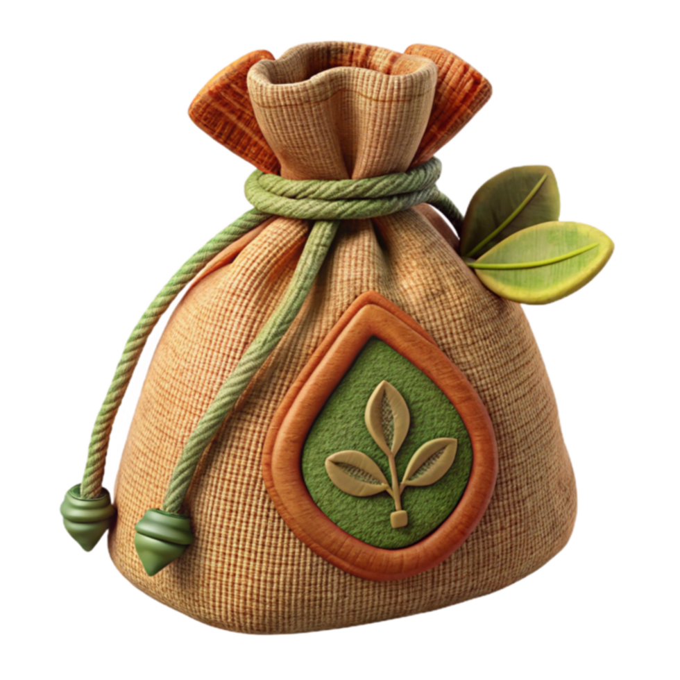 Eco-Friendly Burlap Sack with Plant Emblem png