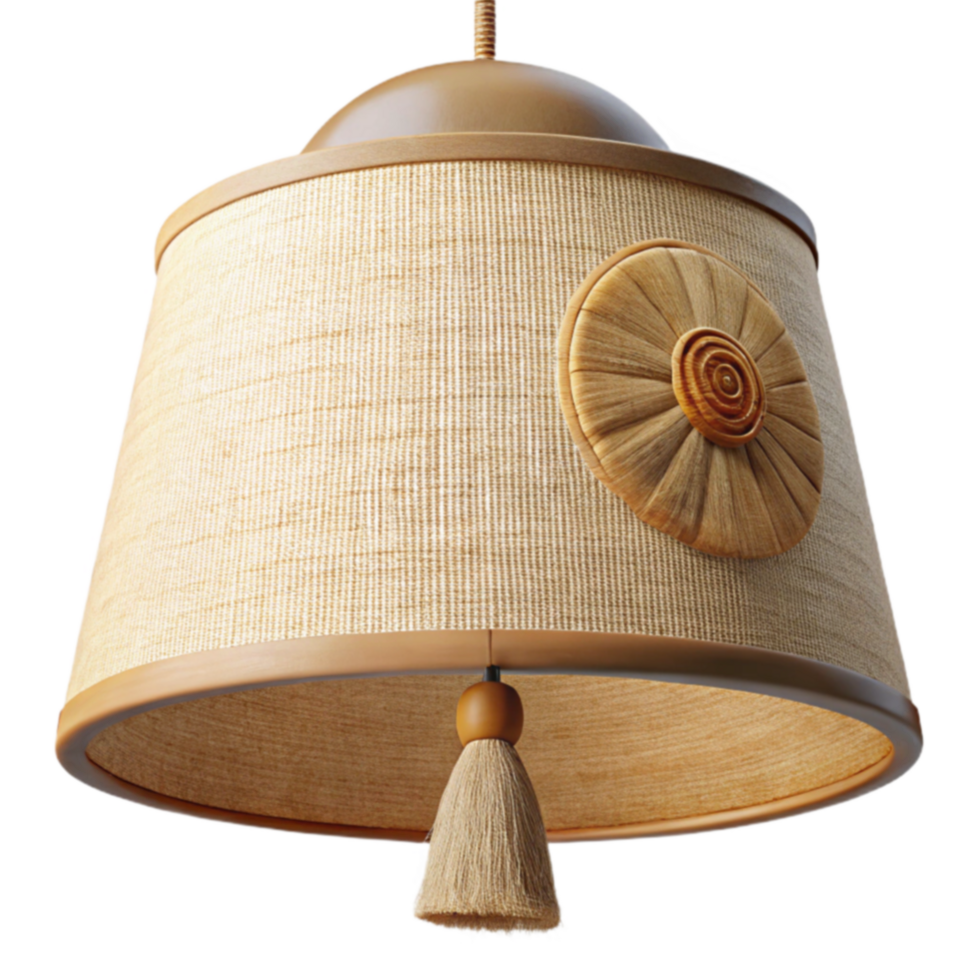 Beige Linen Pendant Lamp with Floral Accent Tassel png