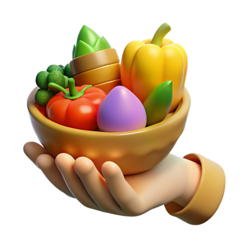 Hand Holding Bowl of Fresh Vegetables png