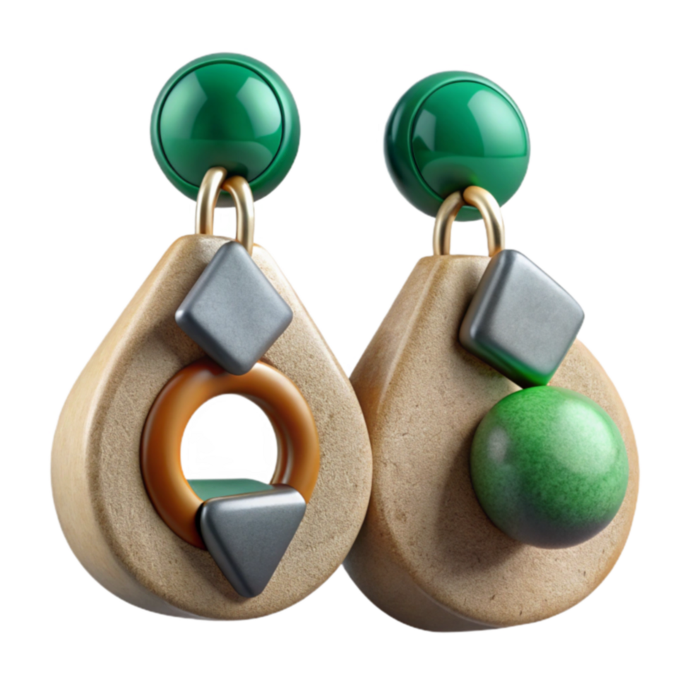 Geometric Teardrop Earrings Beige, Green, Gray png